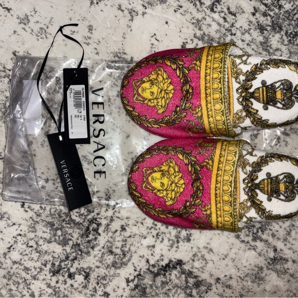 Versace Pink and Gold Medusa Slippers - Picture 8 of 12